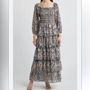 Chelsea Elegant Patterned Maxi ruffle  Dress size small